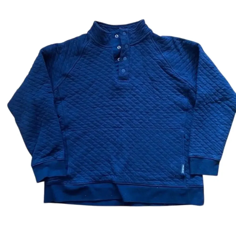 Eddie Bauer Mens Large Navy Blue Quilted 1/4 Snap Pullover Sweatshirt Cabincore - Picture 6 of 6